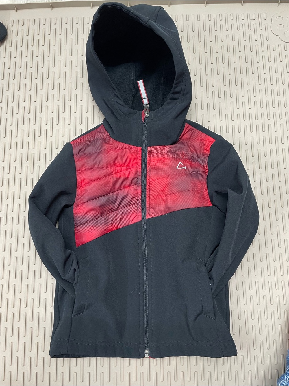 Paradox Softshell‎ Hooded Jacket Boys XS 4/5 Black Red Excellent Quilted Fleece